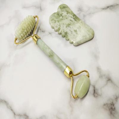 China Face Lift 100% Natural Green Xiuyan Jade Roller Gua Sha Facial Massager For Face And Body Beauty Therapy Anti Aging Skin Care for sale