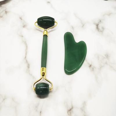 China Wholesale Custom 100% Real Natural Green Aventurine Jade Roller Gua Sha Set Massage Body Beauty Skin Care Jade Roller for sale