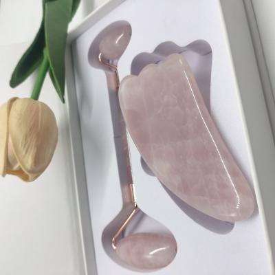 China For commercial & Home use premium pink rose quartz jade roller gua sha set with box skin care massage tools for sale