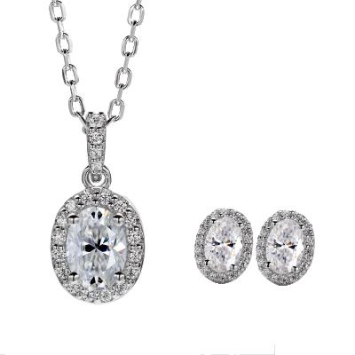 China BOHEMIA SKA 925 Silver Oval Cut 1ct 0.5ct Moissanite Necklace Dangle Earring Rings Jewelry Set White Gold Plated Women Necklaces for sale