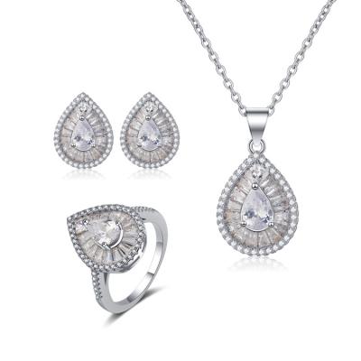 China FASHIONABLE SKA 925 Silver Necklace Earring Ring Set Ring Women Bridal Wedding Fashion 3A Zircon Jewelry Sets for sale