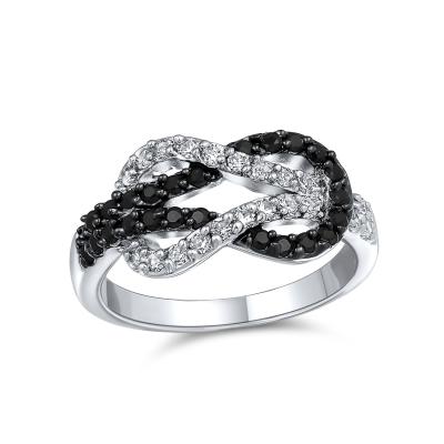 China SKA TRENDY Jewelry Rings Infinity Ring Band Silver Plated Brass Tone Black White CZ Love Knot Jewelry Women for sale