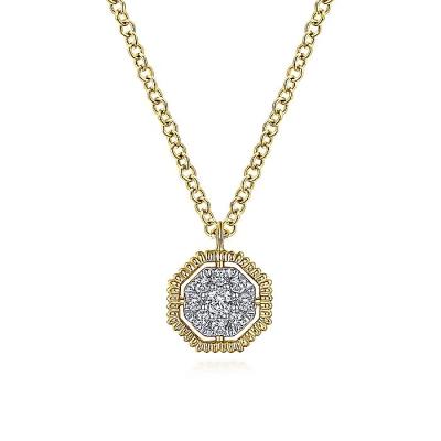 China FASHIONABLE SKA 925 Necklaces 18k 14K Yellow Gold Silver Octagonal Pave Diamond Pendant Necklace Female Necklace for sale