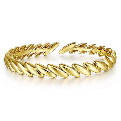 China SKA 18K 14K Sterling Yellow Gold Bar Cuff Bracelet 925 Trendy Slanted Silver Bracelet 925 for sale