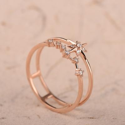 China FASHIONABLE SKA 18K Rose Gold Ring Double Design Real Gold Star Diamond Ring For Women for sale