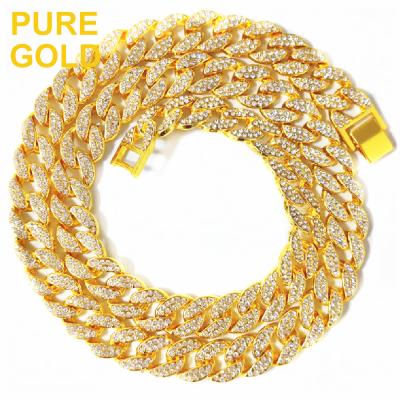 China Hiphop SKA Jewelry Gold Mens Moissanite Diamond Cuban Chain Necklace Heavy Hops Hip Limit Cuban Necklace for sale