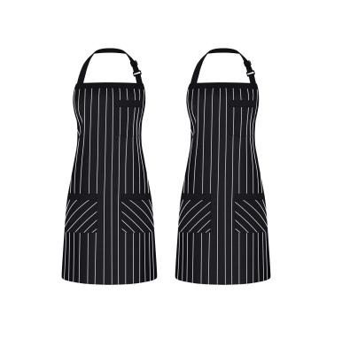 China Eco-Friendly Custom Logo Printing Womens Male Chef Cooking 3 Pockets Adjustable Bib With Net Apron Black And White Kitchen for sale