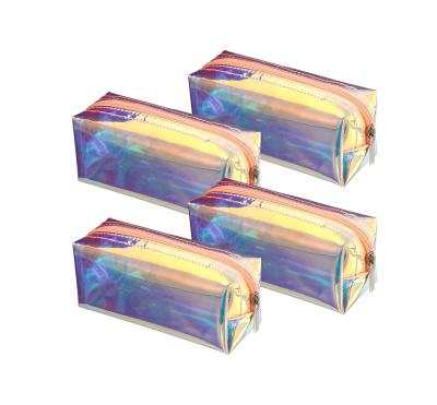 China Eco-friendly Customized Fashion Holographic Portable Waterproof Women's Zipper PVC Holographic Colorful Rainbow Cosmetic Bag for sale