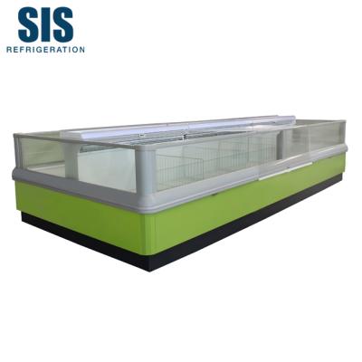 China Commercial Double Sides Supermarket Refrigeration Equipment Insulated Tempered Glass Double Sides Island Display Freezer Flat Glass Size 850mm Top Series - Outdoor for sale