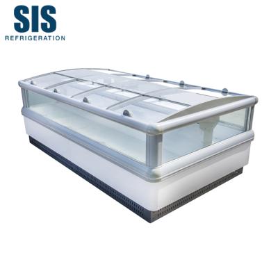 China Double Sides Supermarket Refrigeration Equipment Commercial Insulated Tempered Glass Sides Curved Glass Island Freezer Display Height 850 Series - Remote Type for sale