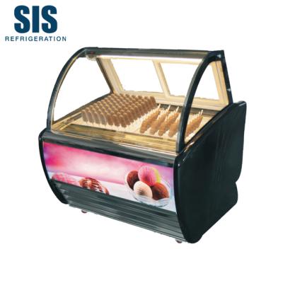 China Single-temperature supermarket commercial refrigeration equipment curved glass double-layer door ice cream showcase display refrigerator for sale