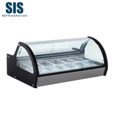 China Commercial Curved Single-temperature Supermarket Refrigeration Equipment Table Top Glass Cover Ice Cream Showcase Display Refrigerator for sale