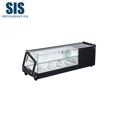 China Single-temperature Commercial Refrigeration Equipment Front Flat Glass With Sliding Door Black Direct Cooling Sushi Display Display Refrigerator for sale