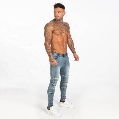 China 2020 New Fashion Mens Biker Jeans Sustainable Blue Faded Stretch Denim Pants Blue Distressed Skinny Jeans Men for sale