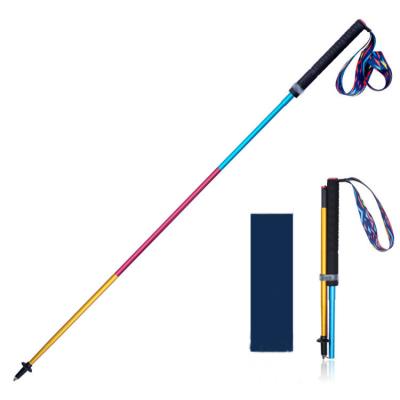 China Outdoor Retractable Walking Stick Folding Carbon Pole Aluminum Alloy Handle Outdoor Straight Trekking Pole for sale