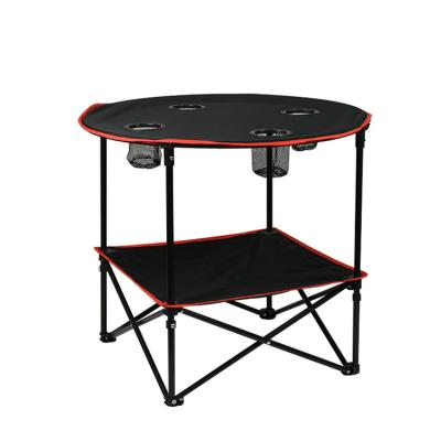 China Outdoor Waterproof Folding Table Beach Round Steel Pipe Fabric Baceh Oxford Table With 4 Cup Holder for sale