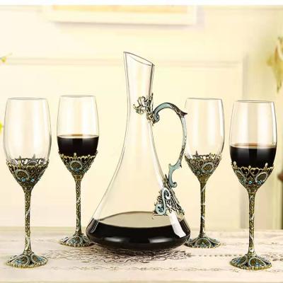 China Viable Fashion Enamel Top Decanter Set Long Glass Stem Crystal Gift BOX Luxury Bulk Floating Customized Glass Logo CLASSIC for sale