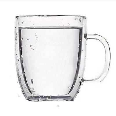 China Sustainable Eco Friendly Double Wall Glass Milk Tea Cups With Handle Glass Coffee Mug for sale