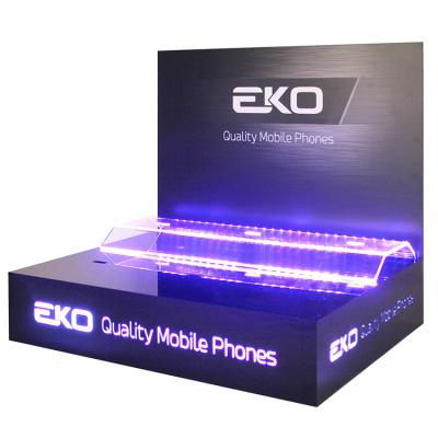 China Counter display with LCD& LED Customized Black High Quality LED Mobile Phone Displays Counter Stand for sale