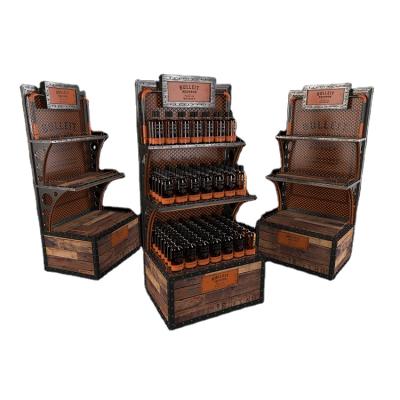 China Heavy Duty Floor Display POP Wood And Metal Racks Store Wine Bottle Display Stands for sale