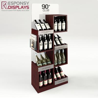 China Wholesale Wooden Floor Display With Poster Red Wine Bottle Glass Wine Rack for sale