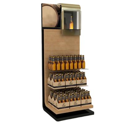 China (Other) Floor Adjustable POP Beer Whiskey Display Wine Rack Wine Cabinet Custom Wood for sale