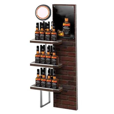 China Floor Display Customized Metal Wine Display Unit Wine Liquor Display Stand Wooden Floor Display Rack for sale