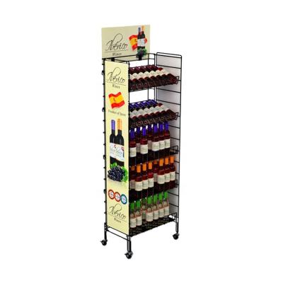 China Fancy Recycled Materials POP Floor Metal Wine Supermarket Beverage Display Rack for sale