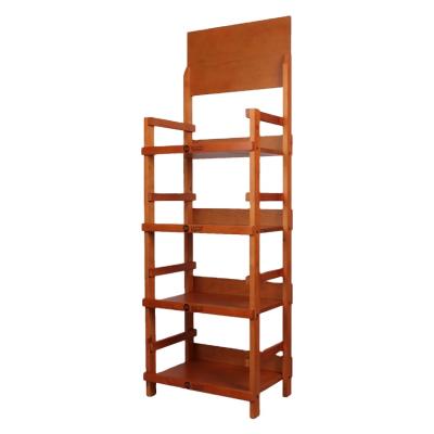 China Single Sided Promotion Four Layers Free Standing Wooden Food Snacks Display Supermarket Shelves for sale