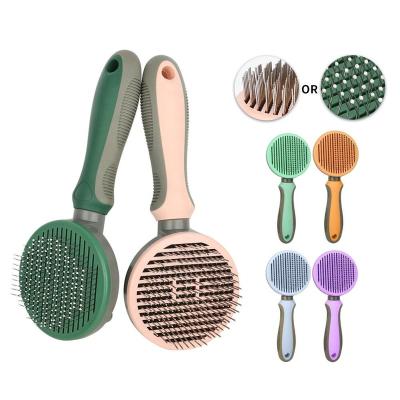 China Factory Stocked Wholesale LOW MOQ Six Colors Self Cleaning Pet Pin Brush Cat Dog Grooming Slicker Brush for sale