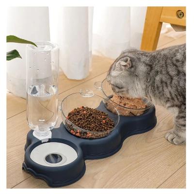 China Double Bowl Cat Food Bowl Pet Automatic Feeder Dog Water Dispenser Cat Food Container Drinking Raised Stand Automatic Dish Anti Slip for sale