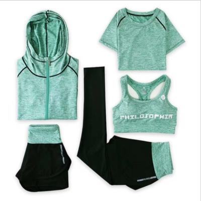 China 2021 New Spring and Sweat-Wicking Women's Yoga Suit Quick-Dry Autumn Women's Quick-Dry Fitness Running Suit Sports Five Piece Sets for sale