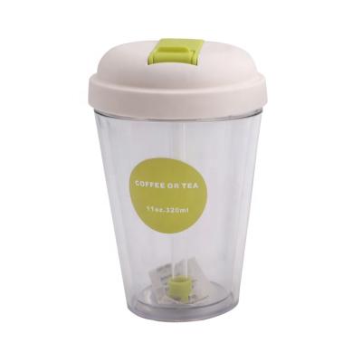 China Durable Clear Wall Plastic Drinking Travel Tumbler Cup Double Cup With Straw for sale