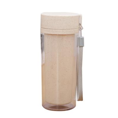 China Eco-friendly Customized Sustainable Glass Material Double Wall Wheat Straw Plastic Coffee Mug With Lid for sale