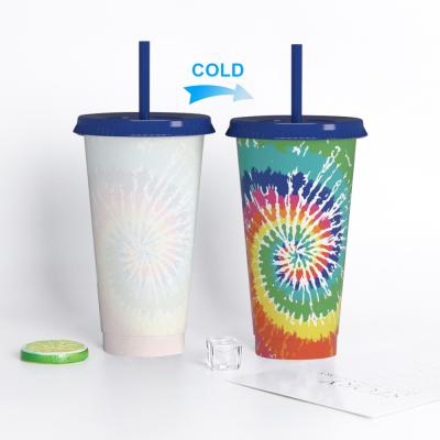 China Wholesale Custom Logo Minimalist Plastic Eco-Friendly Clear Color Changing Mug With Lids And Straw for sale