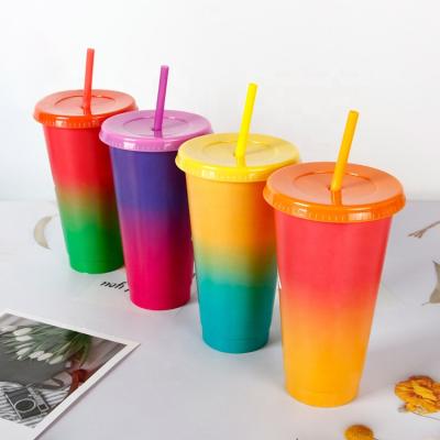 China Amazon Sustainable Hot Sale Plastic Reusable 16oz Color Changing Tumbler Cups With Lids And Straw for sale