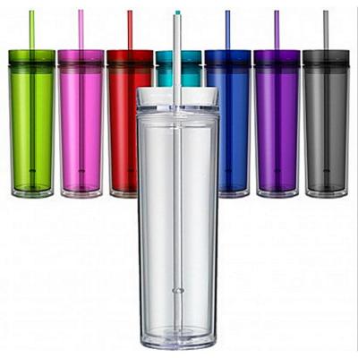 China 16oz Double Sustainable Wall Acrylic Colorful Tumbler With Straw Clear Plastic Water Tumblers for sale