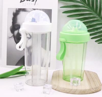 China Sustainable Double Straws Drinking Bottle Seal Leak Proof Plastic Water Bottle for sale