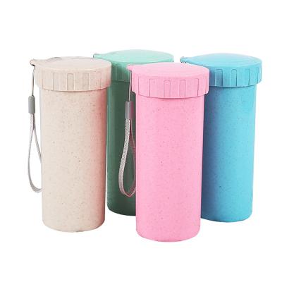 China Custom Stocked Logo Bamboo Fiber Plastic Material Straw Wheat Coffee Cup With Lid for sale