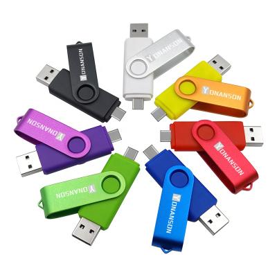 China Wholesale Advertising Swivel Type-C YONANSON Free Custom Logo USB Flash Drive 2 in 1 Hot Sale OTG Pendrive Flash Drive for Corporate Gifts for sale