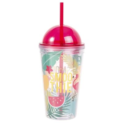 China Eco - Friendly Double Wall Cold Mug With Dome Lid , Travel Tumbler With Straw for sale