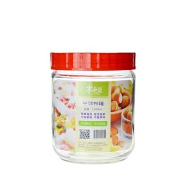 China Storage For High Quality Glass Jam Jar Glass Canister Candy Glass Bottle 1L 1.5L Liter With Plastic Cover for sale