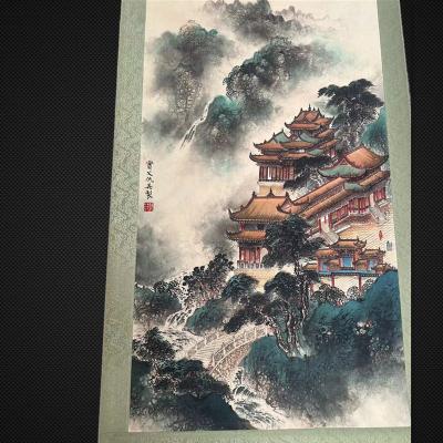 China Classical Qiu Ying's excellent painting, three-foot hall middle axis mounted landscape living room hanging scroll painting for sale