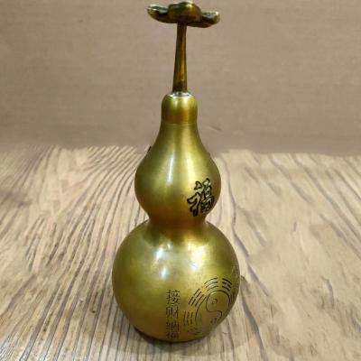 China Brass Gourd Ornament Gossip Home Craft Ornament Screw Opening Cover Cavity Brass Leafy Crafts for sale