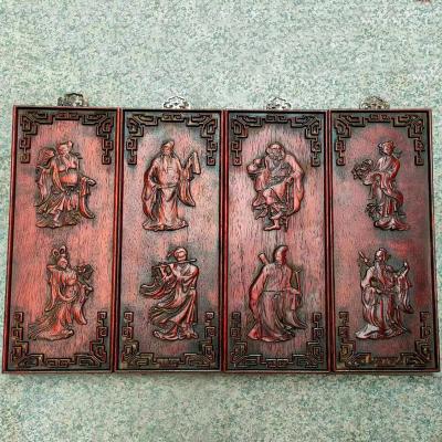 China Old China Antique High Density Immortal Red Sandalwood Eight Characters Wooden Carving Hanging Screen for sale