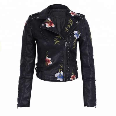 China Breathable High Quality Wholesale Flower Embroidered Europe Leather Woman Jaket for sale