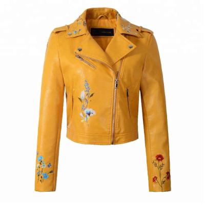 China China Factory High Quality Women's PU Breathable Embroidery Cropped Leather Jackets for sale