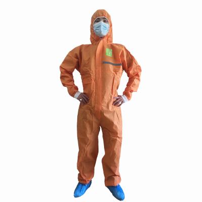 China Disposable Protective Lab Coverall SMS EN14126 Coverall With Orange 45gsm Nonwoven Fabric for sale