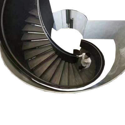 China Customized Modern Design Metal Staircase Stainless Steel Modern Steel Wood Glass Spiral Staircase For Sale for sale