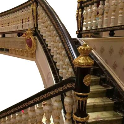 China Traditional Luxury Villa Balustrade Golden Stairs Solid Wood Aluminum Curved Aluminum Spiral Staircase for sale